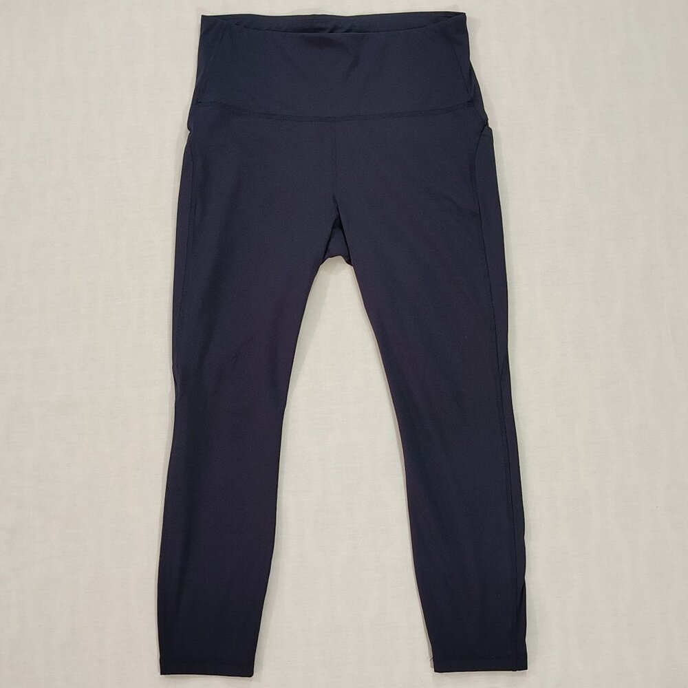 All In Motion High Waist Yoga Leggings Sz L Navy Athletic Workout Pants Pockets - Picture 2 of 15